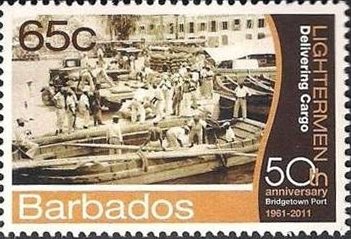 Lightermen delivering cargo