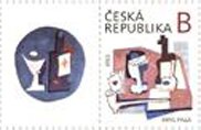 Stamp with Attached Label, Mánes Artists' Association Fresco, Czech Republic,  , Art
