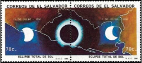 Se-tenant, Total Eclipse of the Sun, 11 July 1991, El Salvador,  , Astronomy, Sun