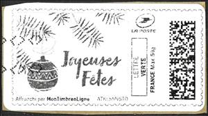 Stamp, Joyful Party. Bauble. Joyeuses Fetes in black, France- Personalized stamps,  , Christmas