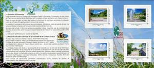 Souvenir Sheet, Martinique National Regional Park, France- Personalized stamps,  , Castles, Coastal Areas, Fountains, Lakes, Landscapes, National Parks, Ruins