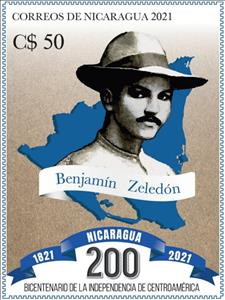 Stamp, Benjamín Zeledón, Nicaragua,  , Famous People, Independency Activists, Maps