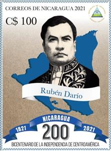Stamp, Rubén Darío, Nicaragua,  , Authors, Famous People, Independency Activists, Literary People (Poets and Writers), Literature, Maps
