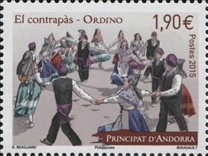 Stamp, El Contrapàs, Ordino, Andorra, French Administration,  , Dance, Folklore