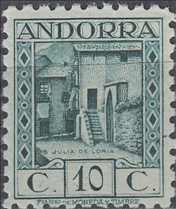 Stamp, Sant Julià de Lòria, Andorra, Spanish Administration,  , Buildings, Houses