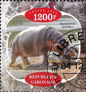 Stamp, Hippopotamus, Cinderellas,  , Animals (Fauna), Hippopotamuses