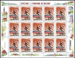 Mini Sheet, Territory of Belfort, Centenary, France,  , Лев, Statues, Townscapes / City Views