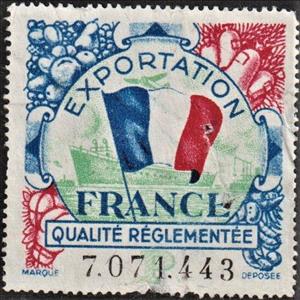 Stamp, Exportation Qualite Reglementee, France- Revenue Stamps,  , Flags, Food, Fruits, Ships, Vegetables