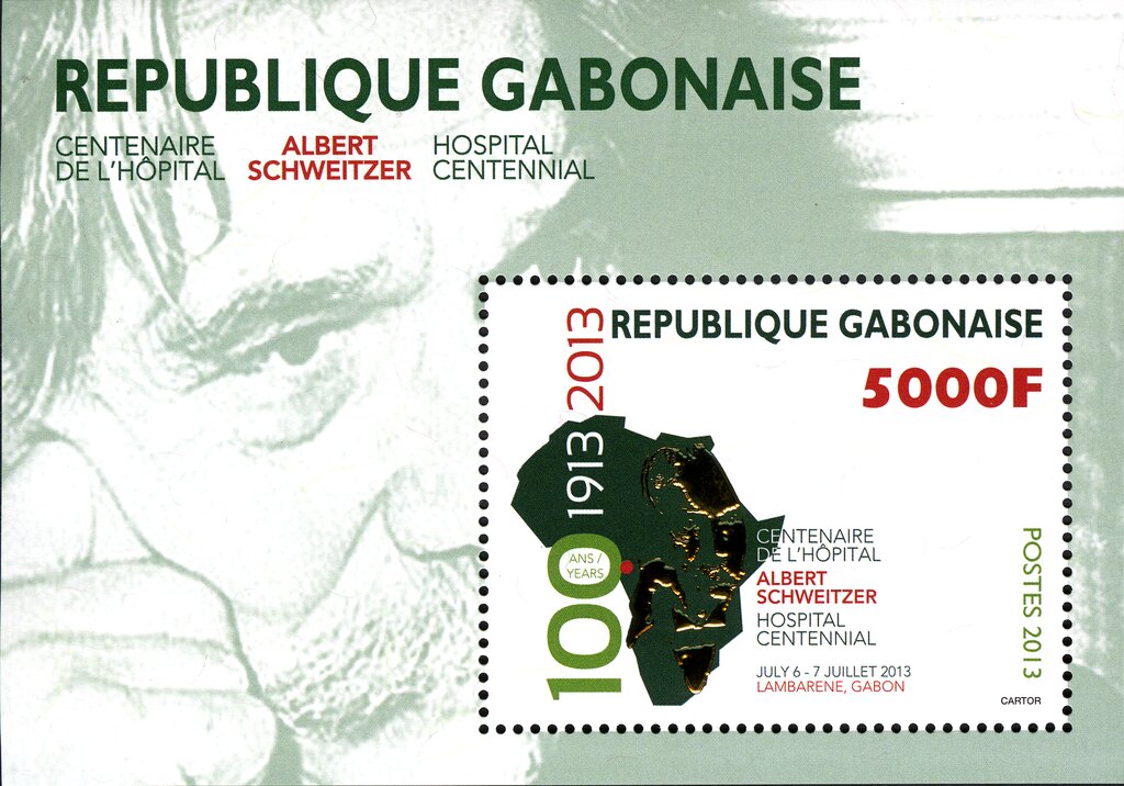 Albert Schweitzer in golg over Africa map