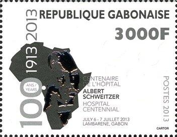 Albert Schweitzer in silver over Africa map