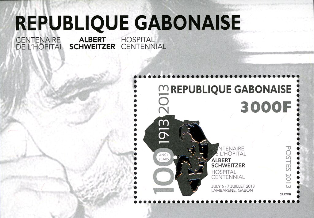 Albert Schweitzer in silver over Africa map
