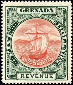 Stamp, Colonial badge: sailing ship, Grenada- Revenue Stamps,  , Coats of Arms, Sailing Ships, Ships