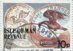 Stamp, Depiction of 2 Coins, Isle of Man- Revenue Stamps,  , Coins