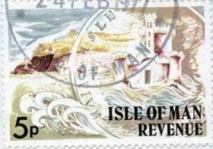Stamp, Tower of Refuge - depiction of coin, Isle of Man- Revenue Stamps,  , Coins