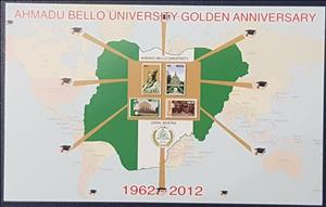 Souvenir Sheet, Ahmadu Bello University Golden Anniversary, Nigeria,  , Anniversaries and Jubilees, Buildings, Children, Famous People, Flags, Maps, Roosters and Chickens, Universities