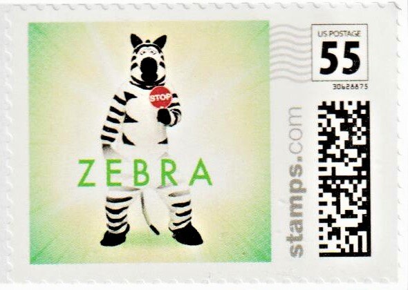 Man wearing Zebra Costume and holding a Stop Sign