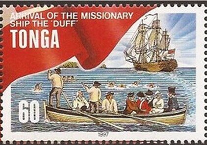 Stamp, Missionaries Landing on Tongatapu, Tonga,  