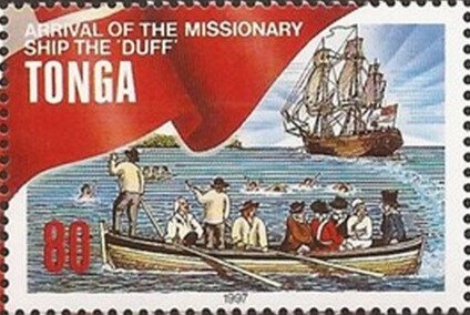 Stamp, Missionaries Landing on Tongatapu, Tonga,  