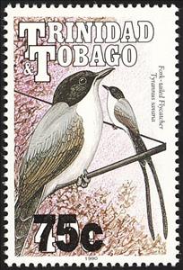 Stamp, Fork-tailed flycatcher (Tyrannus savana), Trinidad and Tobago,  , Animals (Fauna), Birds