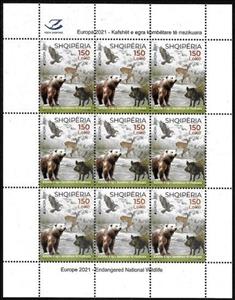 Mini Sheet, Europa 2021, Albania,  , Animals (Fauna), Bears, Deer, Eagles, Environment Protection, Rabbits