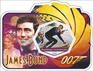 Souvenir Sheet, Animation, Cartoons James Bond, Central African Republic- Illegal Stamps,  , Actors, film