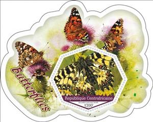 Souvenir Sheet, Fauna Butterflies II, Central African Republic- Illegal Stamps,  , Butterflies