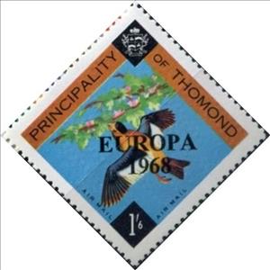 Stamp, Bird and flowering branch - Europa 1968, Cinderellas,  , Animals (Fauna), Birds