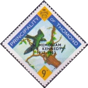 Stamp, Birds on branch - Kennedy Memorial, Cinderellas,  , Animals (Fauna), Birds, Heads of State, Государственный деятель