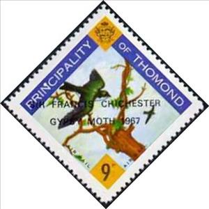 Stamp, Birds on branch - Sir Francis Chichester, Cinderellas,  , Animals (Fauna), Birds, Sailing