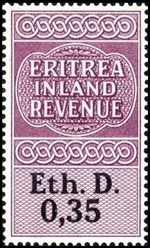 Stamp, "ERITREA INLAND REVENUE", Eritrea,  , Letters (Alphabet), Numbers