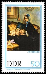 Stamp, "Großmutter und Enkelin", Germany, Democratic Republic,  , Paintings, Art