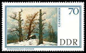 Stamp, "Hünengrab im Schnee", Germany, Democratic Republic,  , Trees, Paintings, Art