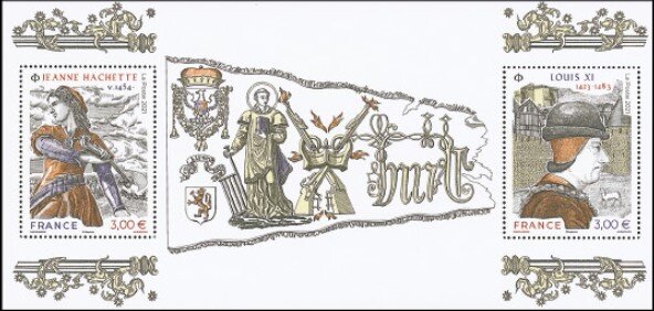 Souvenir Sheet, Jeanne Hachette - Luis XI, France,  , Famous People, Heads of State, Kings, Royalty