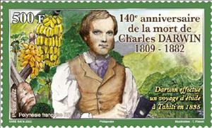 Stamp, Charles Darwin, 140th Anniversary of Death, French Polynesia,  , Biologists, Fruits, Landscapes