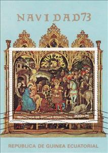 Souvenir Sheet, G. de Fabriano : Adoration of the Magi, Equatorial Guinea,  , Biblical Accounts, Christmas, Paintings, Religion, Art