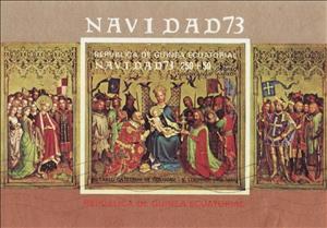 Souvenir Sheet, S. Lochner : Adoration of the Magi, Equatorial Guinea,  , Biblical Accounts, Christmas, Paintings, Religion, Art