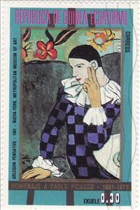 Stamp, Arlequin accoudé, Equatorial Guinea,  , Paintings, Clowns, Art
