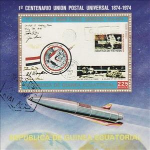 Souvenir Sheet, Moon letter envelope, Equatorial Guinea,  , Postal Services, UPU, Postal Traffic, Spacecrafts, Science Fiction, Rockets, Letters (Mail)