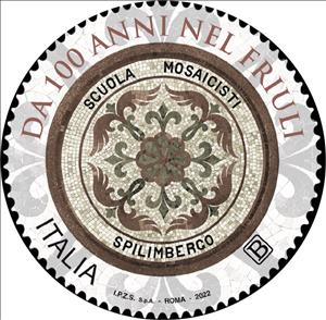 Stamp, Centenary of the foundation of the Mosaic School of Friuli, Italy,  , Anniversaries and Jubilees, Mosaic, Round Stamps, Schools