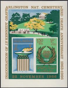 Souvenir Sheet, Third Anniv. of President Kennedy's Death, Khor Fakkan,  , Buildings, Seals (Emblems)