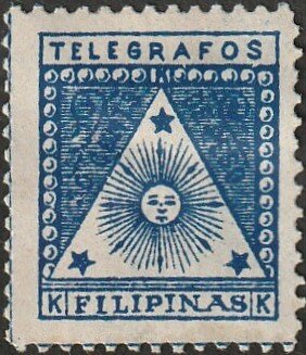 Stamp, Legend: Telegrafos, Philippines,  , Stars, Sun
