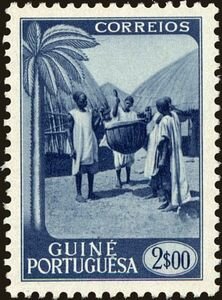 Stamp, Drummer, Portuguese Guinea,  , Musical Instruments, Palm-trees