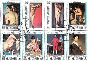 Se-tenant, Paintings by Jean Auguste Dominique Ingres (1780-1867), Ajman,  , Nudes, Paintings