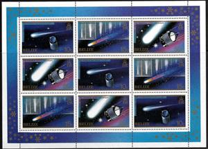 Mini Sheet, Appearance of Halley's Comet Mini Sheet 1, Belize,  , Comets, Outer Space, Space Traveling, Spacecrafts