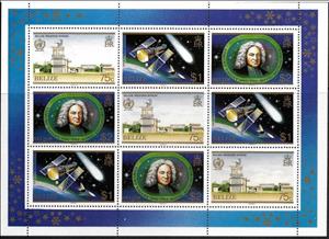Mini Sheet, Appearance of Halley's Comet Mini Sheet 2, Belize,  , Astronomers, Buildings, Comets, Famous People, Men, Outer Space, Space Traveling, Spacecrafts