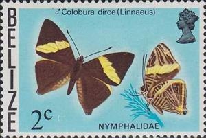 Stamp, Dirce Beauty (Colobura dirce), Belize,  , Animals (Fauna), Butterflies, Insects