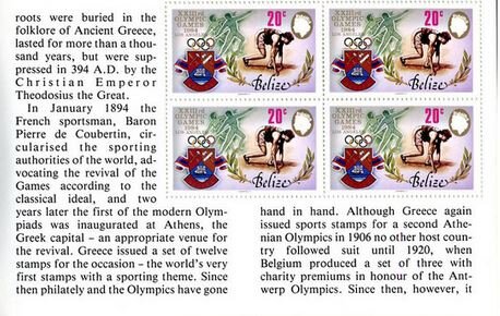 Booklet Pane, Sprinting Booklet Pane, Belize,  , Athletes, Athletics, Olympic Games, Running, Sports