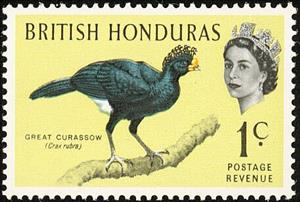 Stamp, Great Curassow (Crax rubra), British Honduras,  , Animals (Fauna), Birds, Famous People, Heads of State, Queens, Royalty, Women