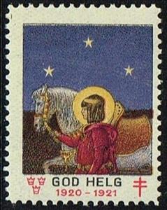 Stamp, 1920-1921 God Helg, Cinderellas,  , Charity, Children, Christmas, Horses, Tuberculosis / TBC