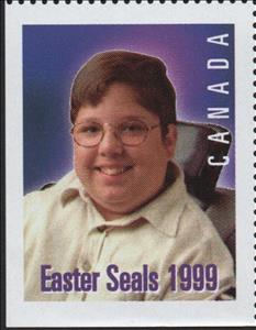 Stamp, Easter Seal 1999 - Boy with glasses, Cinderellas,  , Charity, Children, Disabled, Easter